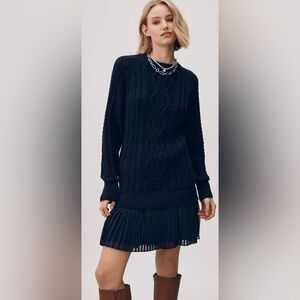 Anthropologie Delphine Twofer Navy Cable Knit Sweater